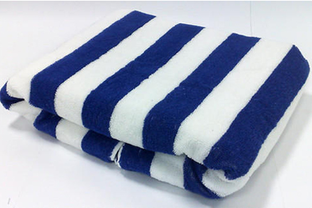 Blue and white striped beach towel